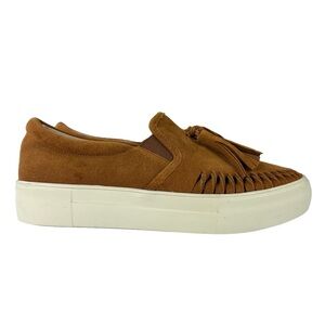 J/Slides Brown Tassel‎ Suede Platform Loafers Womens Size 7.5